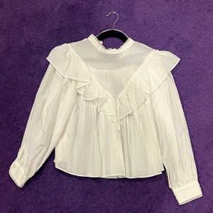 Zara girly, white blouse with beautiful detailing, ruffle by chest. Size small.